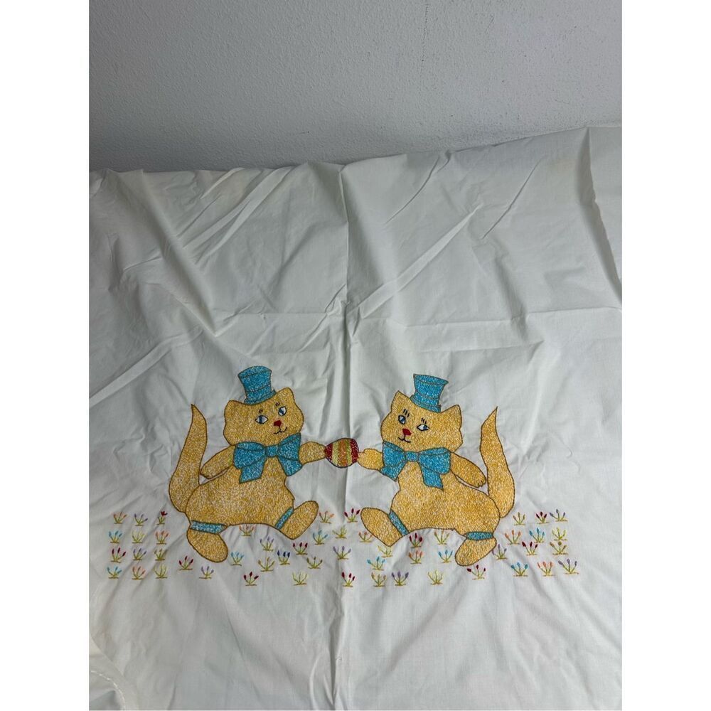 Rare Vintage Handmade Embroidered Baby Flat Sheet See Description